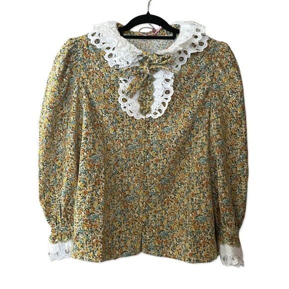 Celia B Sz M Corduroy Virginia Floral Peasant Top Blouse Lace Trim NWT - Picture 3 of 12